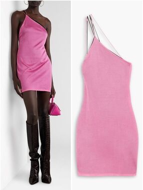 Gauge81 Sebeta One Shoulder Knit Mini Dress Pink Black Large NWT New